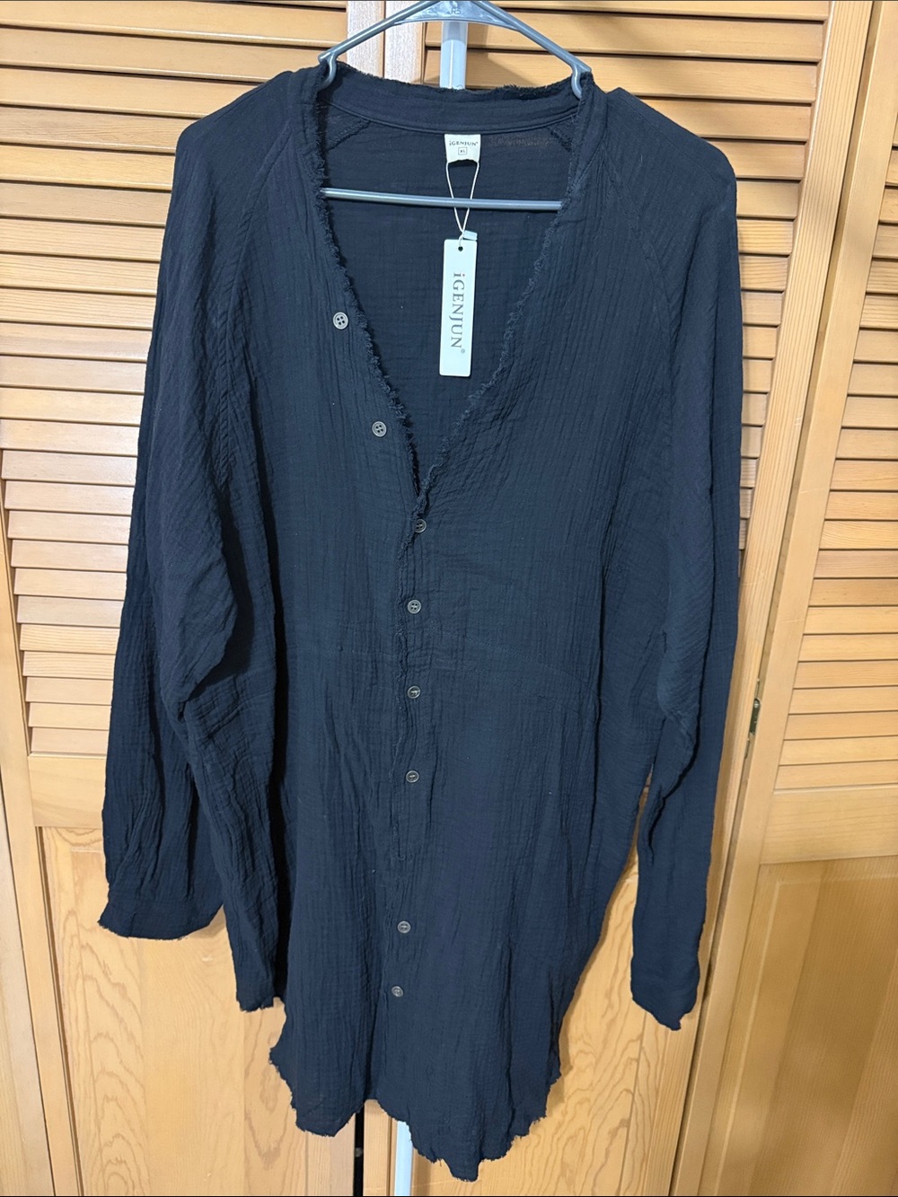 Black Crinkled Button-Front Tunic